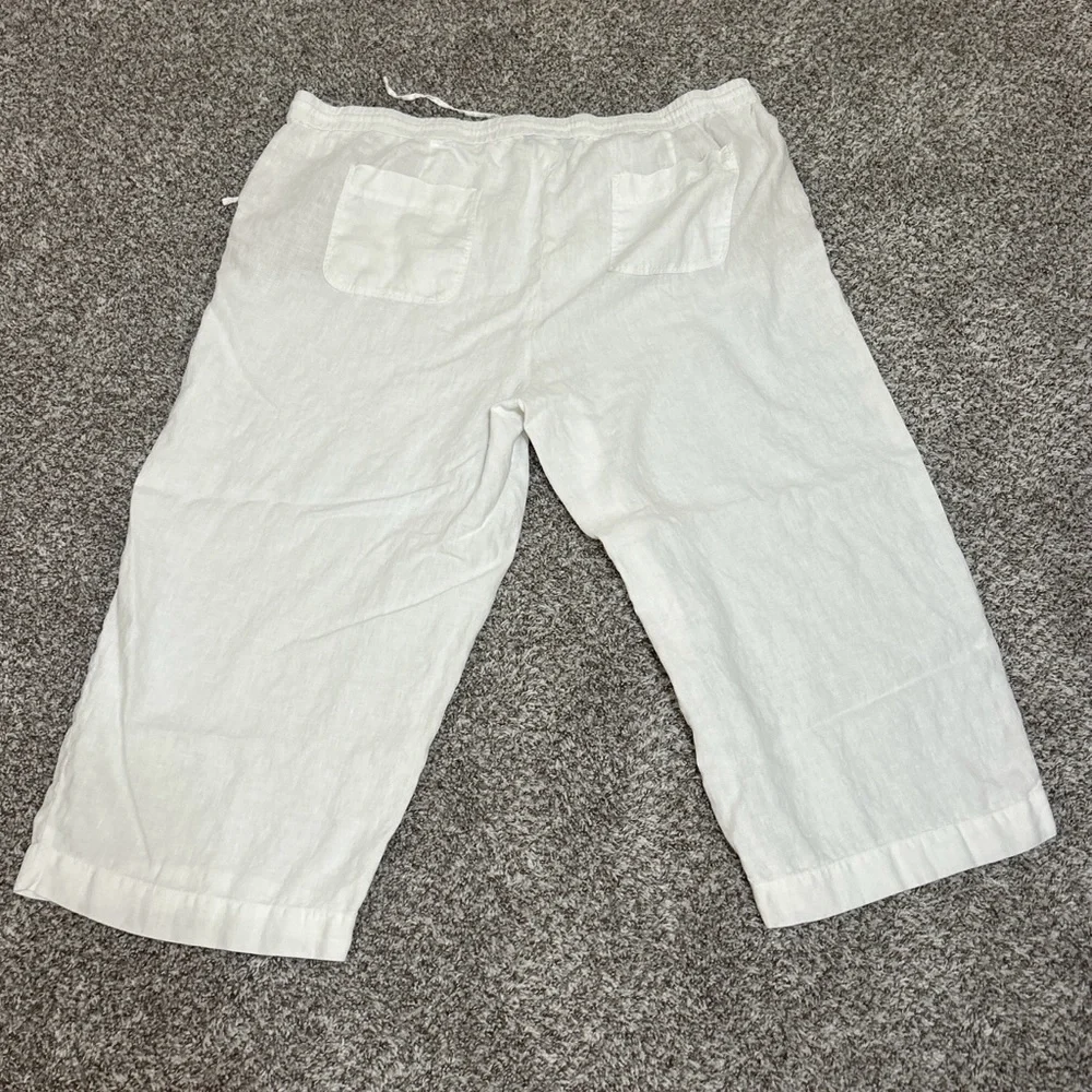 Talbots Womens Linen Pull On Pants Drawstring Plus Size 22 W White Wide Leg Crop - Picture 4 of 10